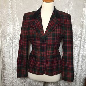 NORTON MCNAUGHTON PLAID Wool Blazer Red Green Size  8 Petite Vintage